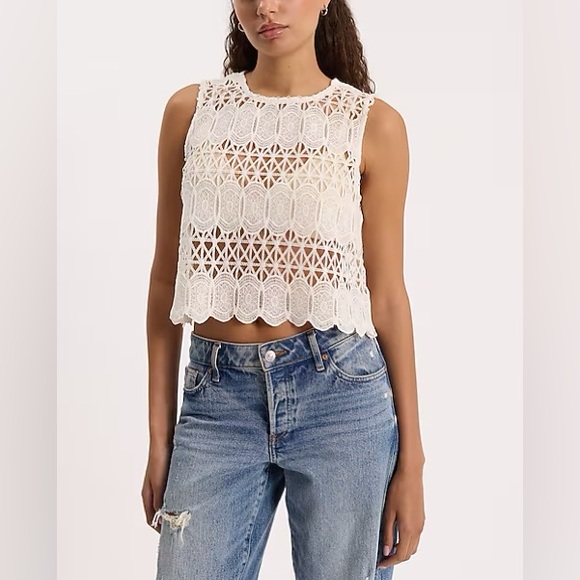 Lace Open Stitch Crew Neck Cropped Tank - Picture 2 of 6